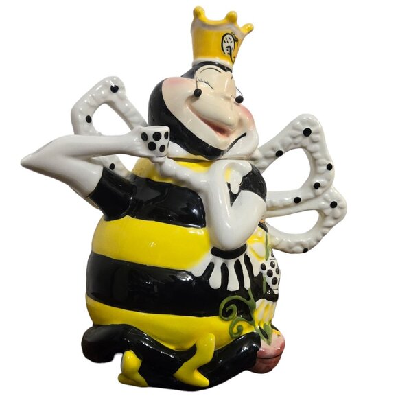 Queen Bee Teapot Heather Goldminc Blue Sky Ceramic READ Hand Painted 2012 - Picture 15 of 16